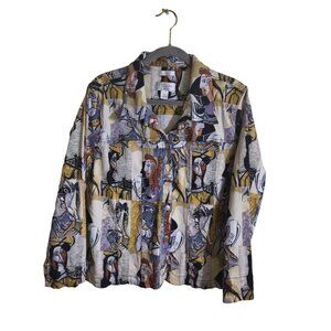 CJ Banks Vintage Abstract Cubism Picasso Art To Wear Stretch Shacket Size 1X
